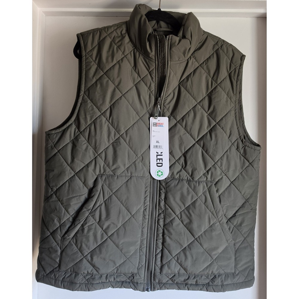 NWT 32 Degrees Heat Men's Quilted Vest XL Olive Green Sleeveless Jacket Coat